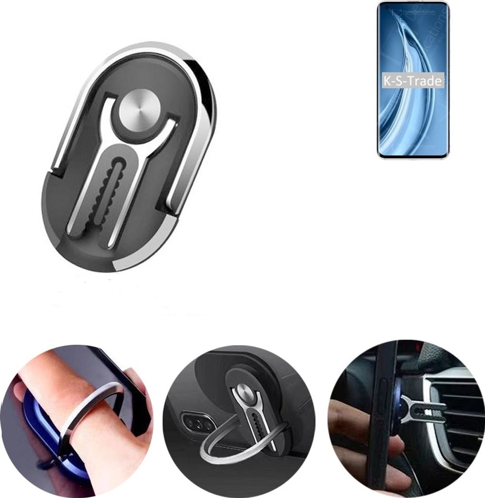 K-S-Trade 3in1 Smartphone-Ring Handy-Ring kompatibel mit Xiaomi Mi 10s Fingerhalterung Handyring Tischständer Lüftungsgitter-Halterung Tisch