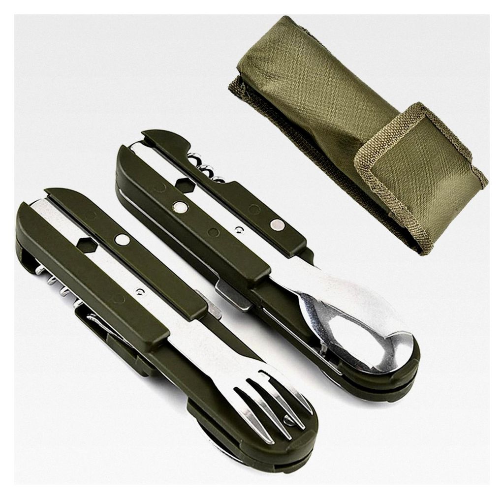 Edelstahl Besteck 5 in 1 Klappbesteck für Camping, Outdoor und Reisen