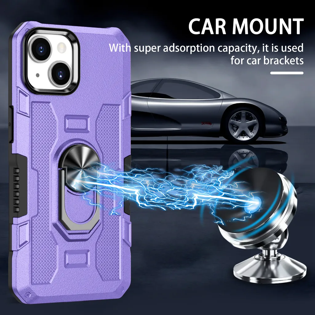 Custodia iPhone 15 Armor Viola: Protezione Militare con Anello Supporto - 3
