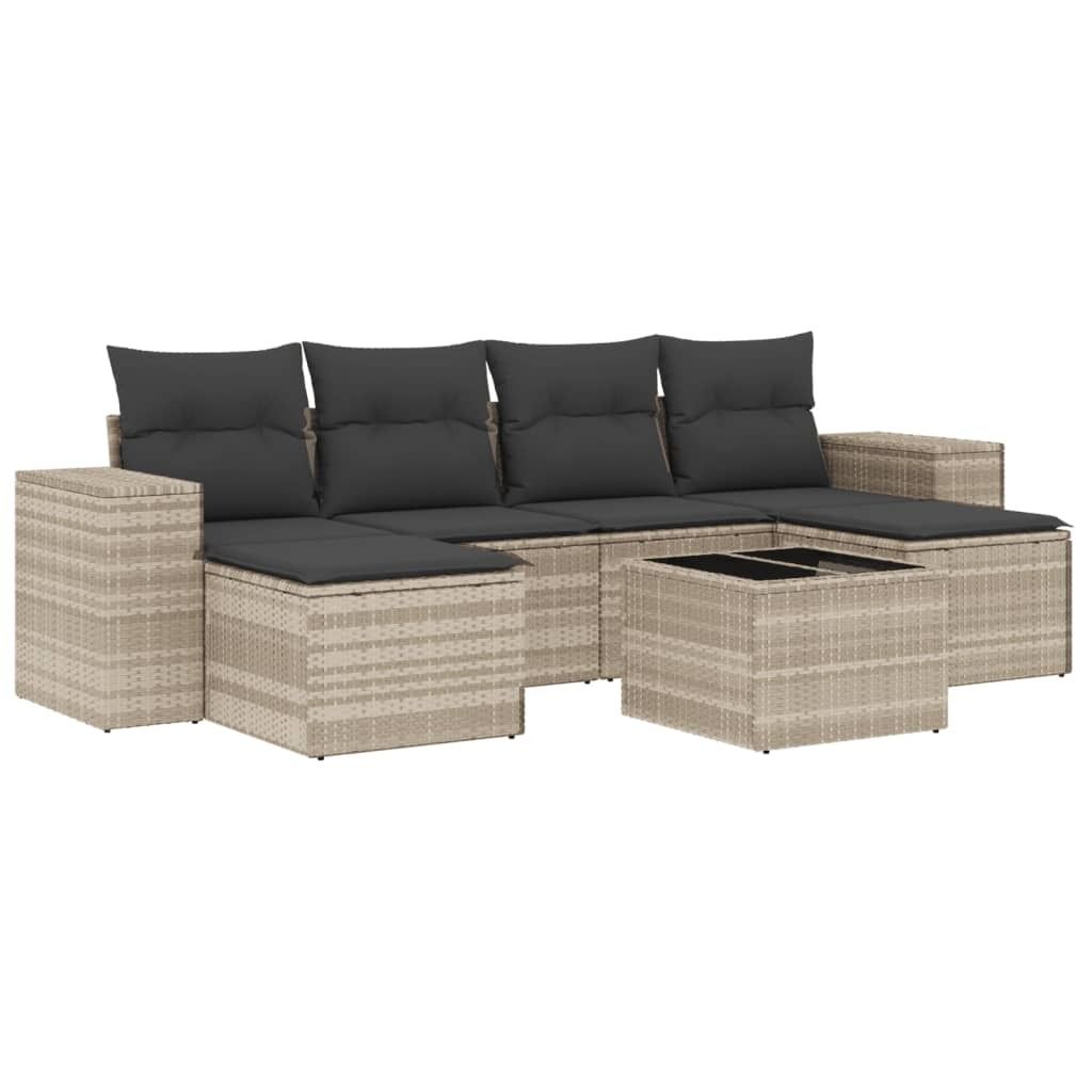 "2026 Aktion" 7-tlg. Garten-Lounge-Set - elegantes Design - Sitzgruppe/Gartengarnitur - mit Kissen Hellgrau Poly Rattan - Terassenmöbel NeuMöbel7...