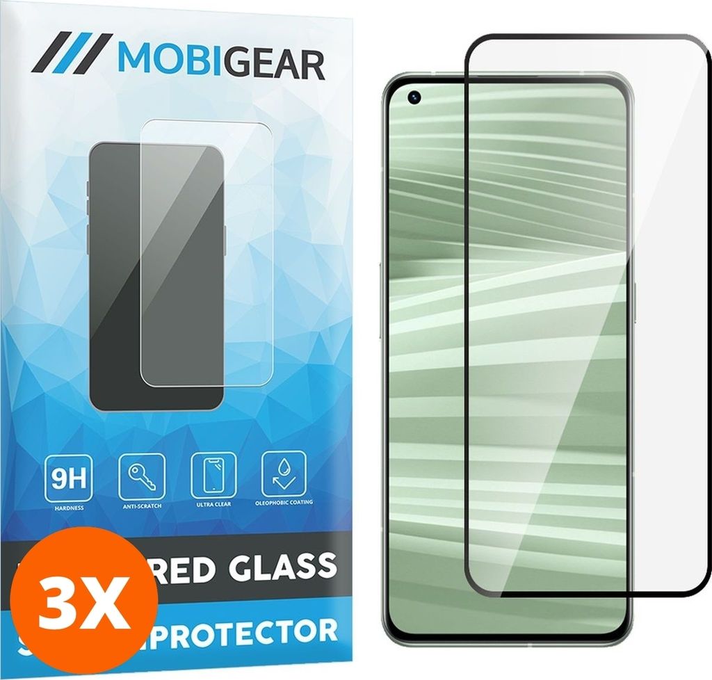 Mobigear Premium 9.98 Realme GT2 Pro Panzerglas Gehärtetes Glas Displayschutz - Hüllenfreundlich - Schwarz (3er Pack)