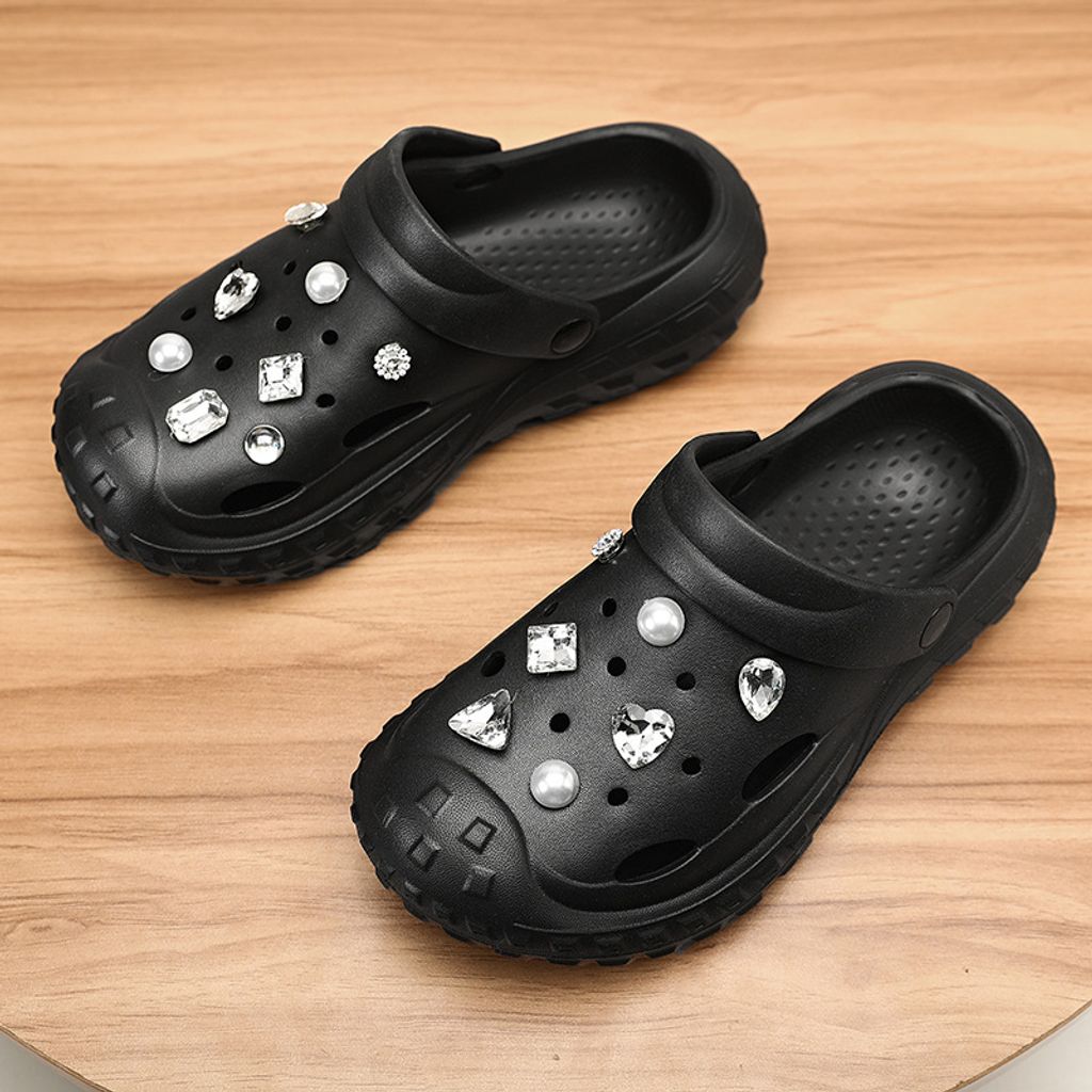 Diamond Pearl Schuhdekoration Passend für Clog Sandalen, Fashion CLOG Schuh Charms Zubehör für Mädchen Frauen, Schwarz, 36-37, EVA