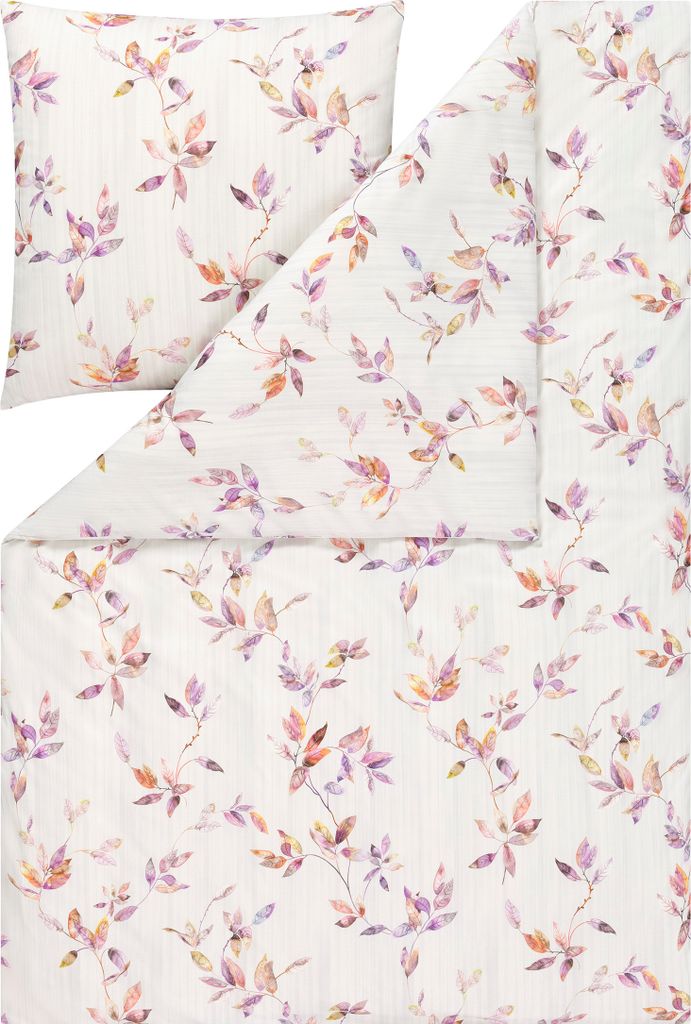 Estella Mako Jersey Bettwäsche 155x220 Thalia aubergine Blätterranke 6621-670