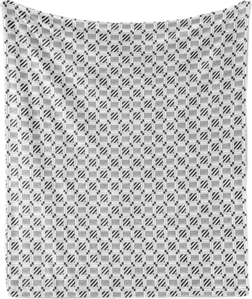 ABAKUHAUS Abstrakt Weich Flanell Fleece Decke, Geometrische Muster von Hand gezeichnete Quadrate mit Diagonal und horizontalen Streifen, 175 x 230 ...