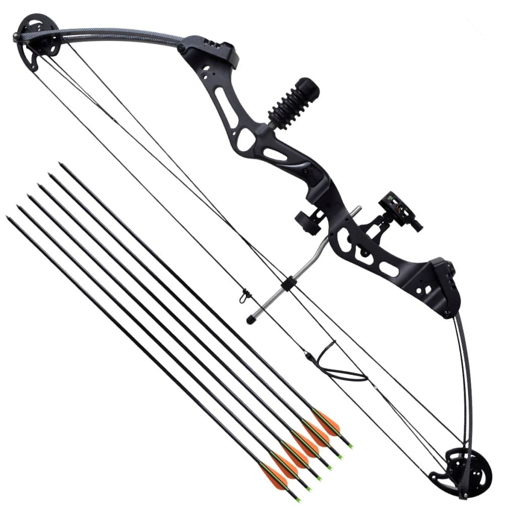 Compoundbogen mit Zubehör und Fiberglaspfeilen für Erwachsene