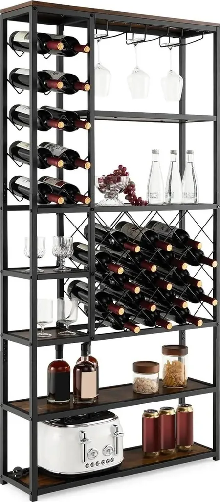 Casier à bouteilles pour 27 vins avec support verres style industriel