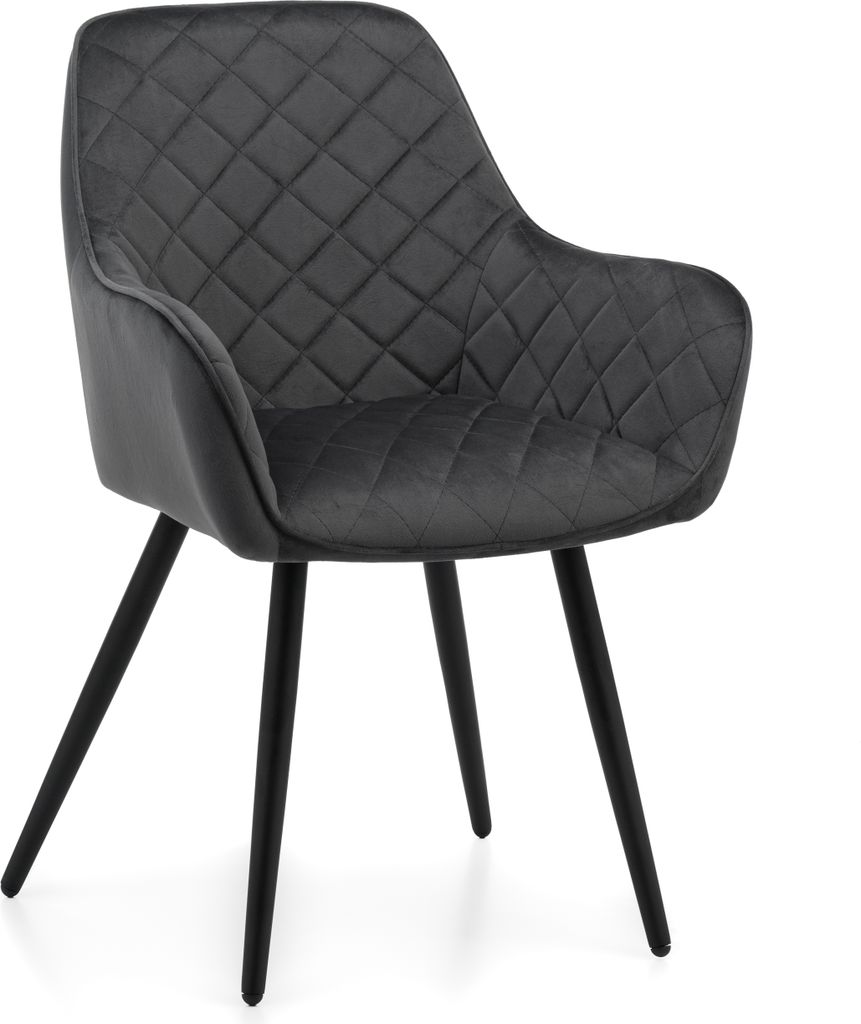 NEW HOME Stuhl COLIN gespolsterter Esszimmerstuhl Wohnzimmerstuhl mit Steppung - grau - moderne Samt Velours Möbel