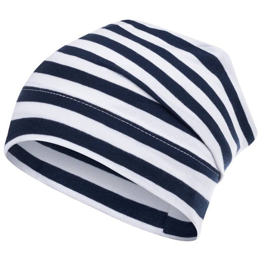 Mütze gestreift Übergangsmütze Beanie Junge Mädchen Stoffmütze, Gr. 54-56, Dunkelblau-Weiß