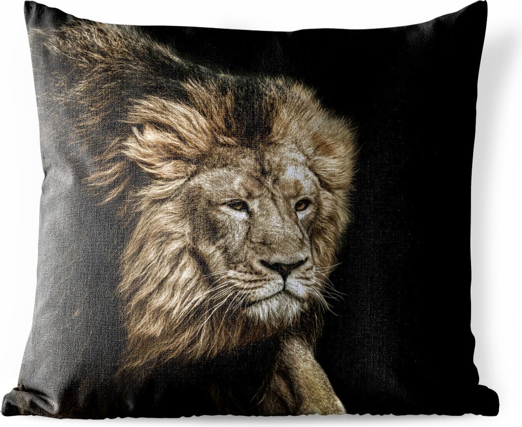 MuchoWow Outdoor Kissen - Löwe - Tiere - Schwarz - 45x45 cm - Wetterfest - Lounge Kissen - Fotokissen - Dekoratives Kissen