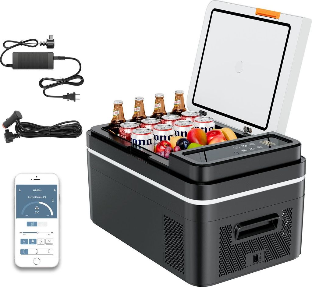 Elektrische Kompressor-Kühlbox - 22 L Auto-Kühlschrank - Dualspannung 12/24 V DC & 230 V AC - App-Steuerung - Gefrierfunktion - Tragbar - Leistun...