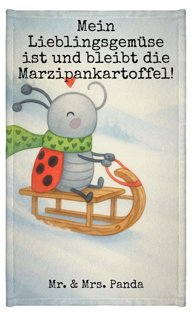 Mr. & Mrs. Panda Handtuch Smörle Rodeln Design - Weiß - Geschenk, Weihnachten, gäste wc, Mini-Handtuch, Winter, Klein, Schlittenfahren, Gästetu...