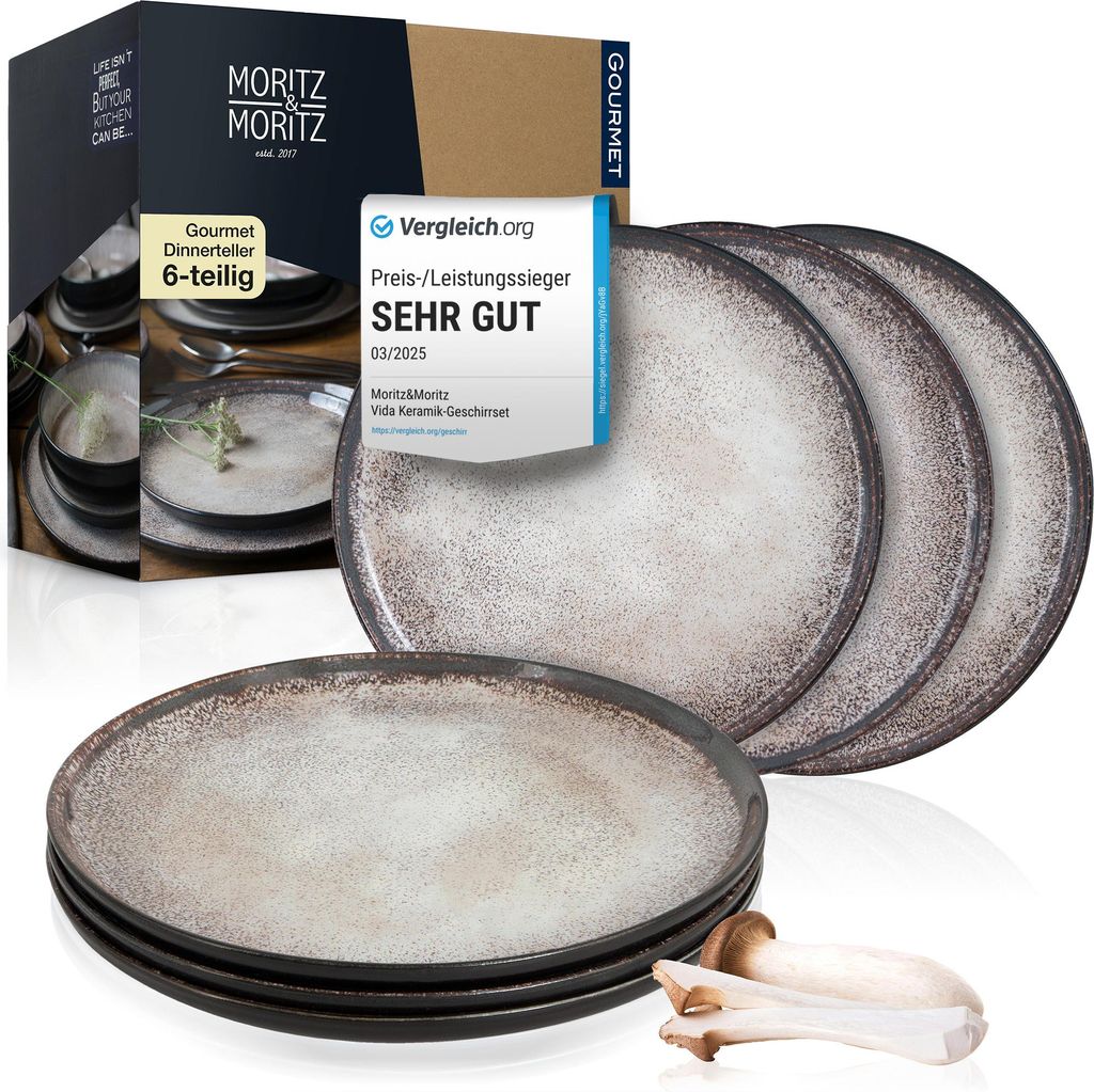 Moritz & Moritz VIDA 6tlg Dinner Teller Beige Geschirr Set