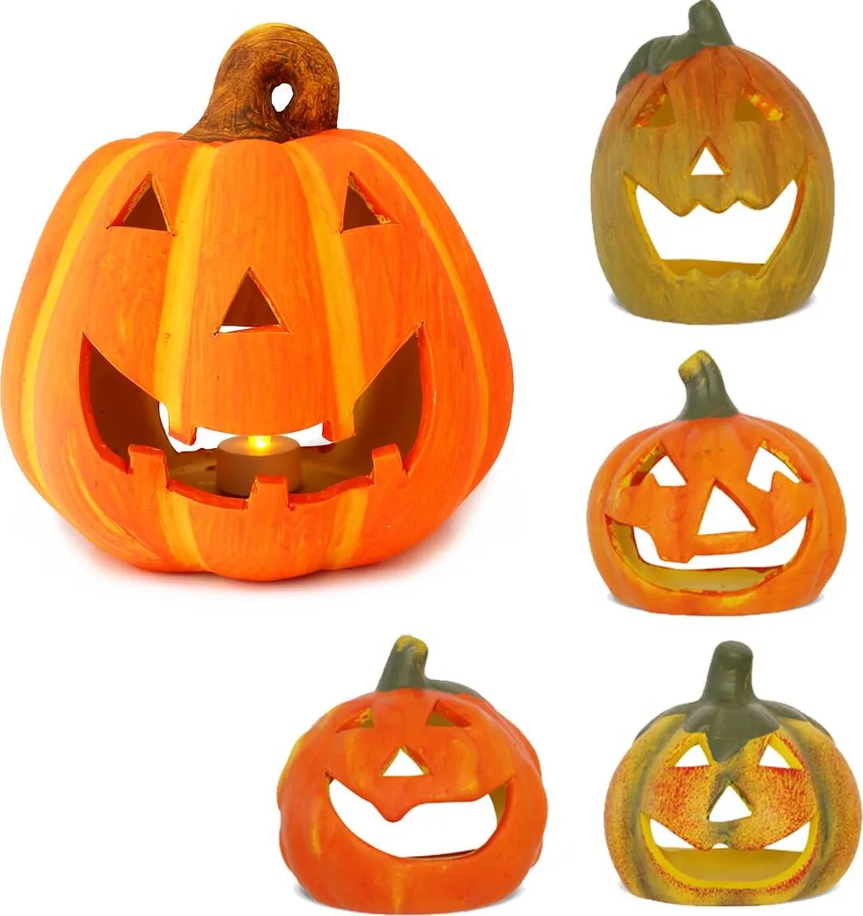 Lot de 5 Citrouilles Lumineuses LED avec Effet Flamme pour Halloween