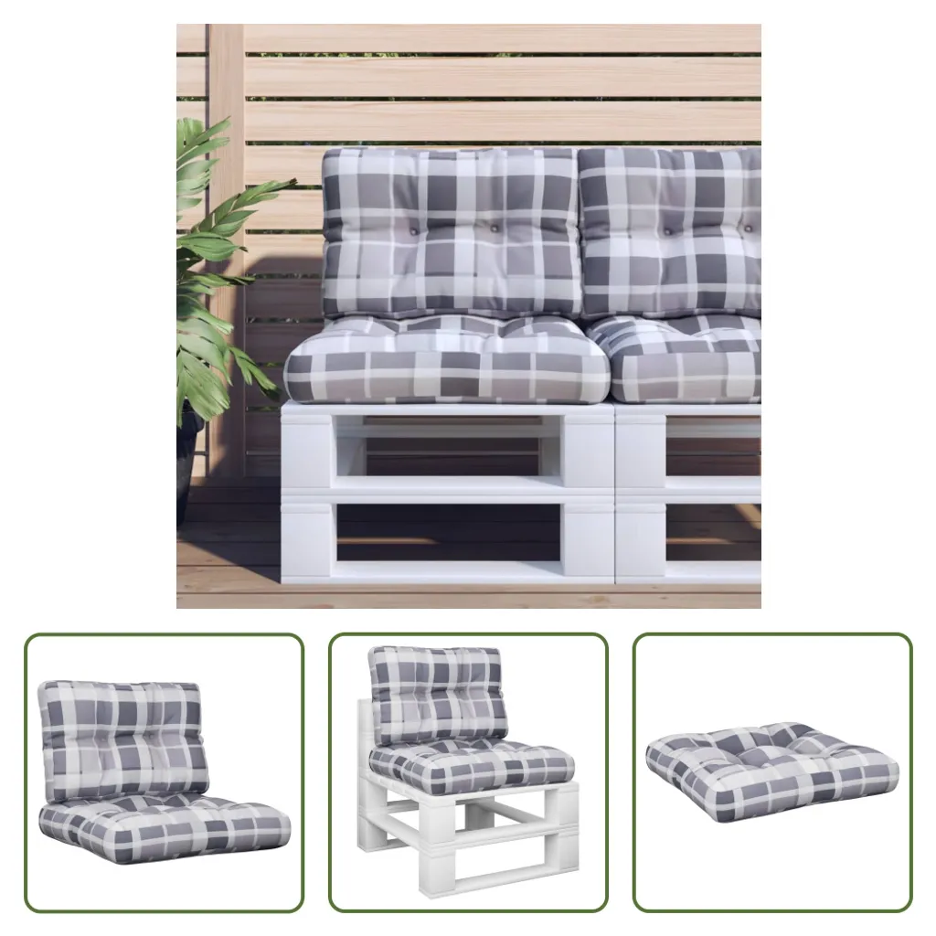 The Living Store Coussin de Palette 2 pcs Tissu à Carreaux Gris Déco
