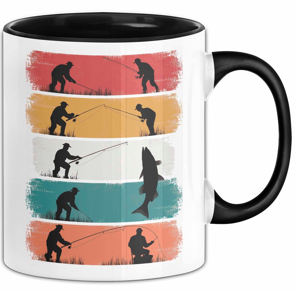 Angelliebhaber Fischer Retro Tasse Geschenk Lustige Geschenkidee Spruch (Schwarz)