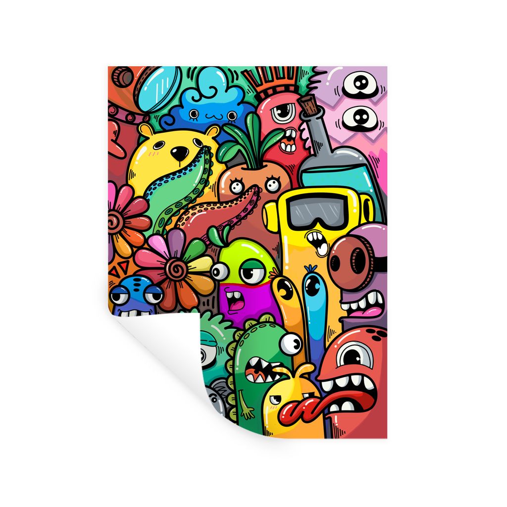MuchoWow Wandtattoo Wandsticker Wandaufkleber Monster - Muster - Gemüse - Blumen - Regenbogen - Kinder 60x80 cm Selbstklebend und Repositionierb...