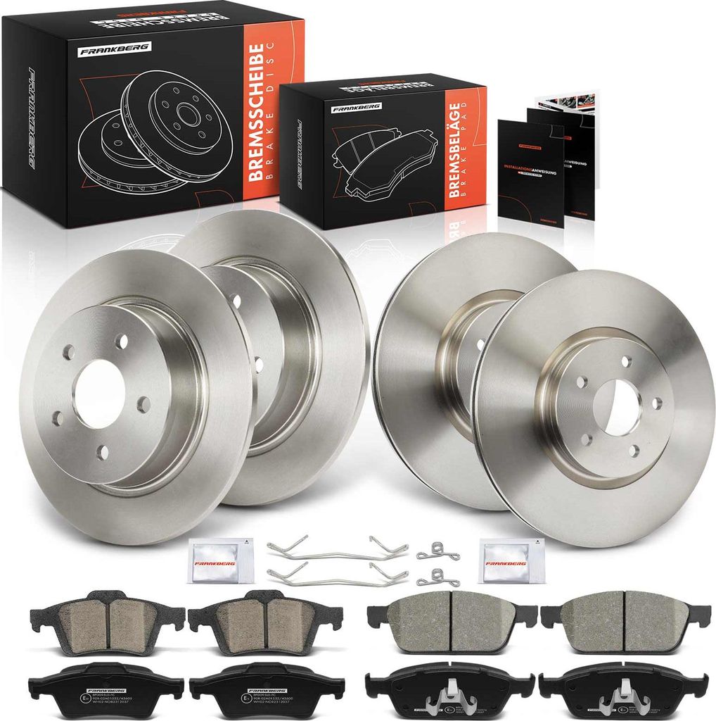 Frankberg 4x Bremsscheiben 8x Bremsbeläge Vorderachse Hinterachse für Ford Kuga II DM2 1.5L 1.6L 2.0L 2013-2020