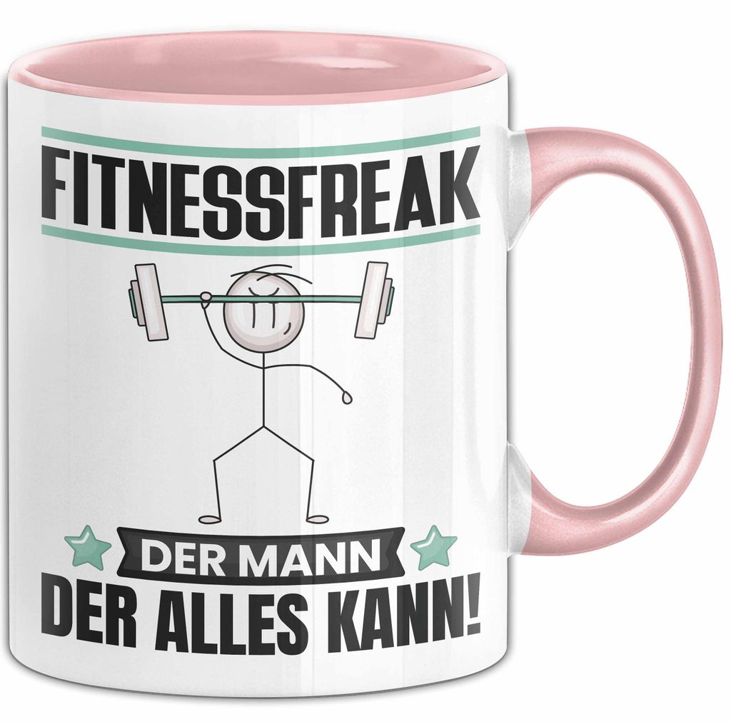 Fitnessfreak Tasse Geschenk für Fitnessfreak Der Mann Der Alles Kann Geschenkidee zum Geburtstag (Rosa)