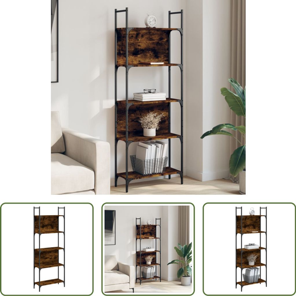 The Living Store Bücherregal 5 Böden Räuchereiche 60,5x24x166,5 cm Holzwerkstoff