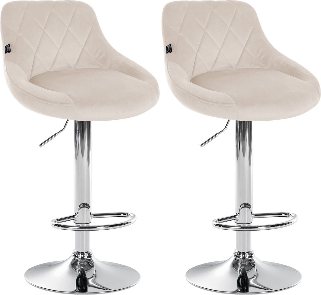 CLP 2er Set Barhocker Lazio Samt höhenverstellbar und 360 Grad drehbar Farbe:creme;Gestell Farbe:chrom