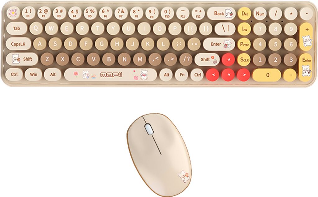 MOFII Kabellos Tastatur und Maus Set, 85 Tasten, BabyBear 2,4G USB Ergonomische Leise Kompatibel Windows XP/7/8/10 Office Laptop - Milchtee-Mix