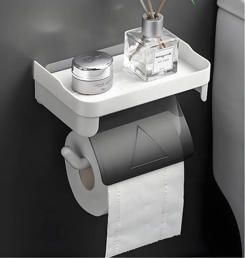 Support papier toilette blanc autocollant avec couvercle anti-poussière