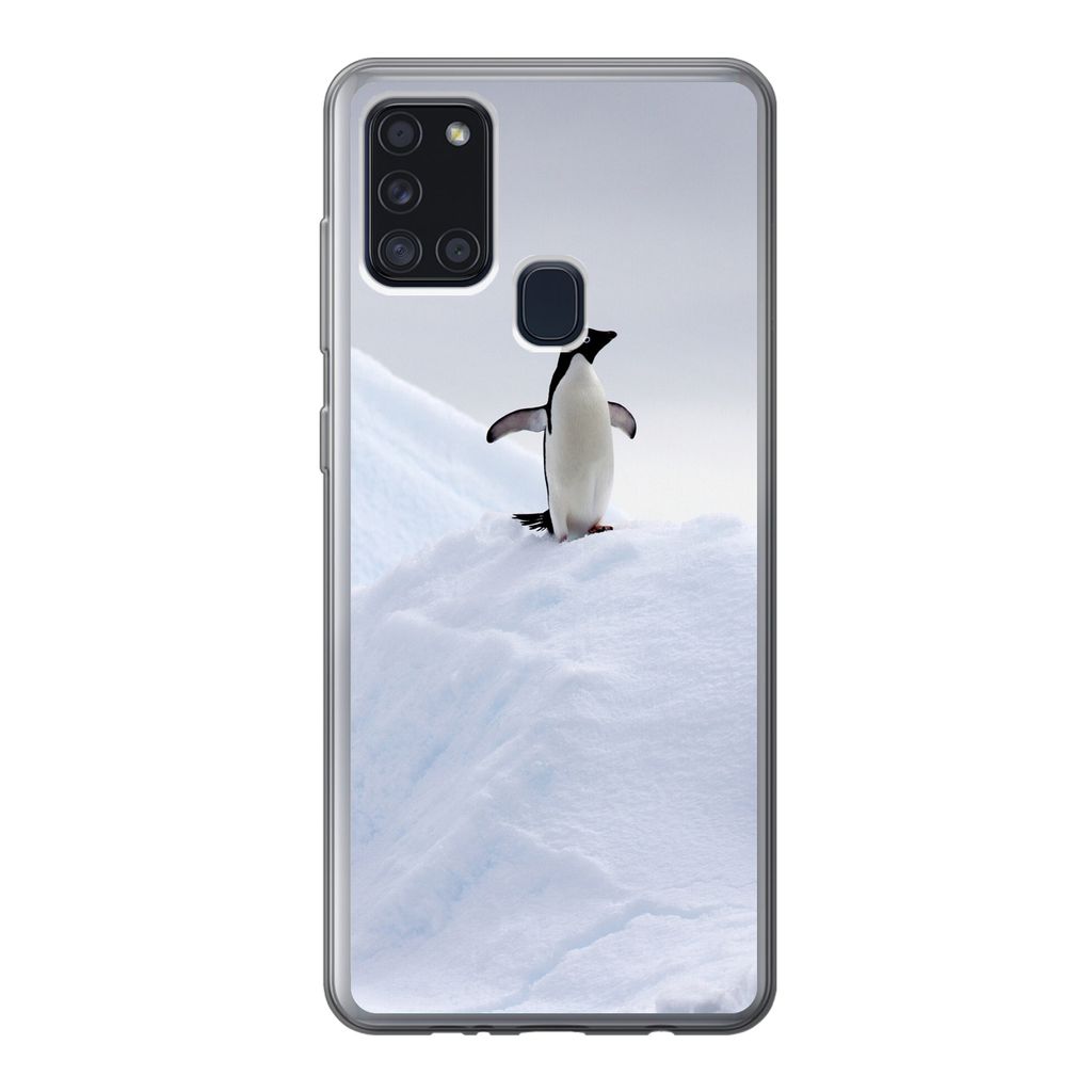 MuchoWow Handyhülle Schutzhülle Hülle für Samsung Galaxy A21s Pinguin - Eis - Winter Silikon Softcase Handy Hülle - Hartschale