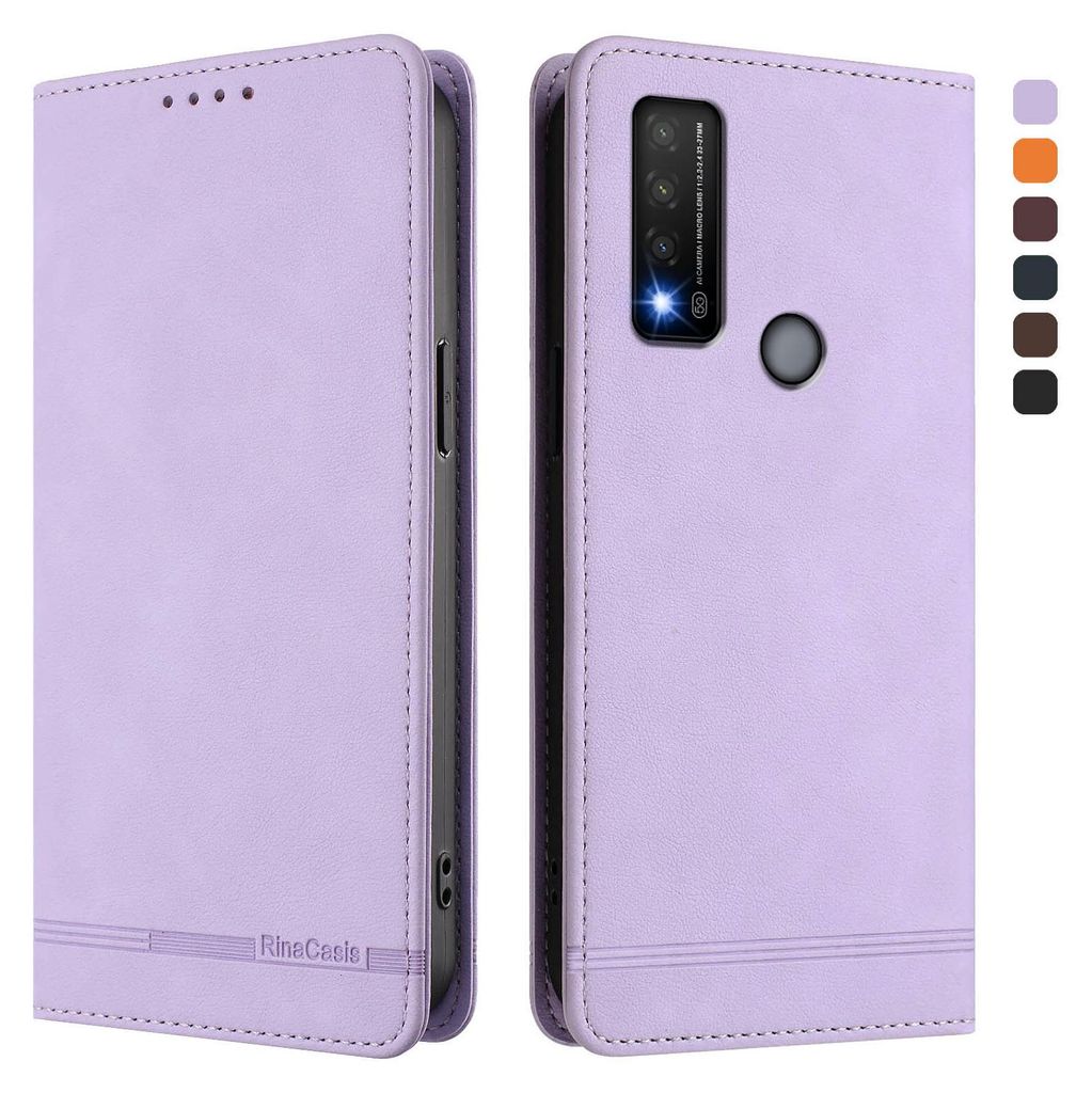 Hülle für TCL 20R, Retro Kunstleder Ständer Klapphülle mit Kartenfächer und Magnetische Violett