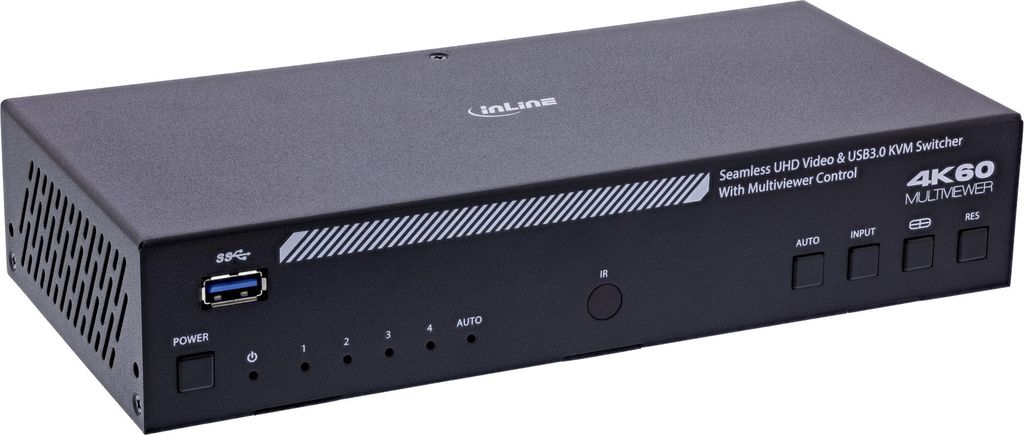 InLine Switch KVM, 4 Geräte, HDMI, 4K60Hz, Multiviewer, Hub USB, nero