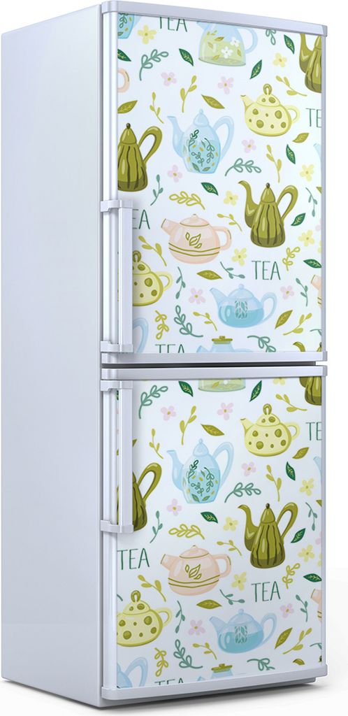 Kühlschrankdekoration 60x180 cm Aufkleber auf dem Kühlschrank - Blumen und krautige Pflanzen Teekannen