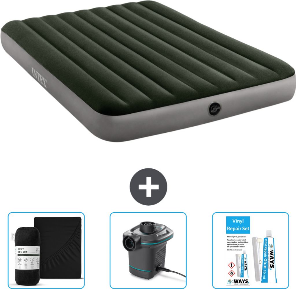 Intex Luftbett – 2 Personen – 152 x 203 x 25 cm – Grün – im Lieferumfang enthalten Spannbettuch - Pumpe en Reperaturset