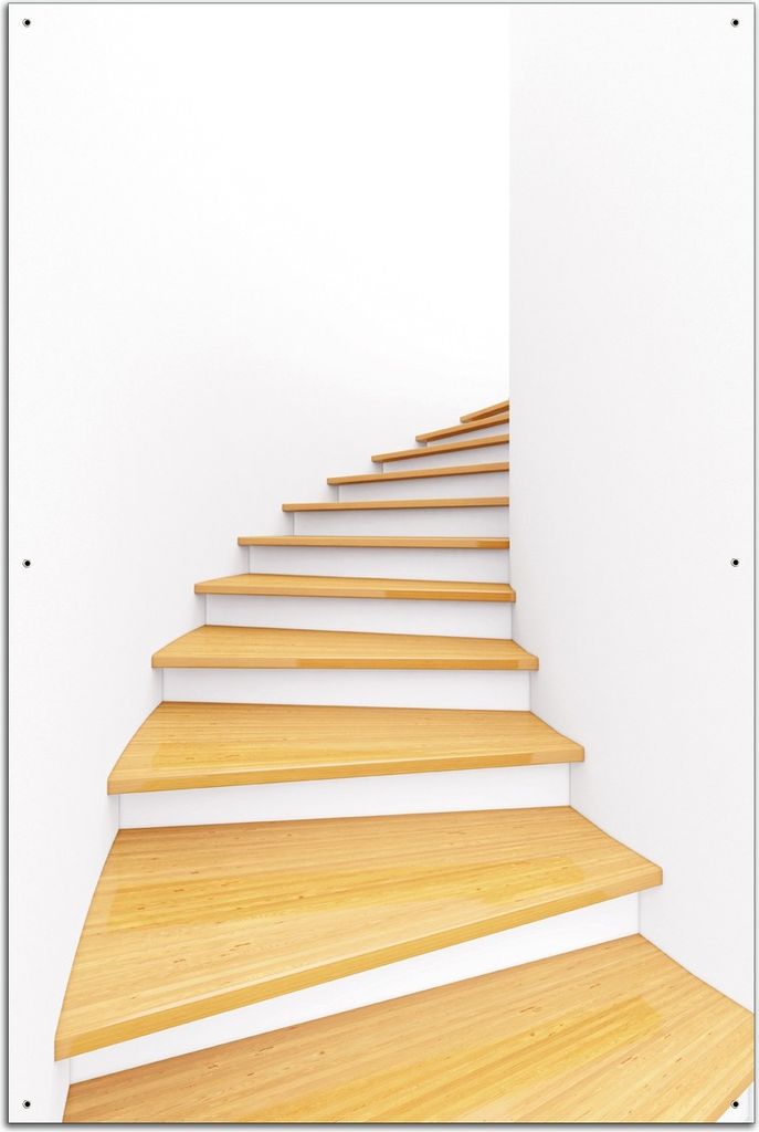 Wallario Outdoor-Poster für Garten oder Balkon, Motiv Wendeltreppe aus hellem Holz, in ca. 61 x 91,50 cm