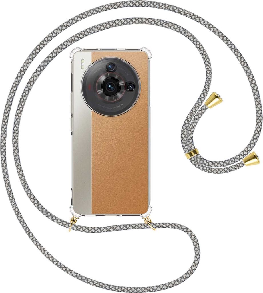 Handykette Backcover-Schutzhülle mit Band (Metall goldfarben) für ZTE nubia Z50S Pro (NX713J) - weiß/grau kariert