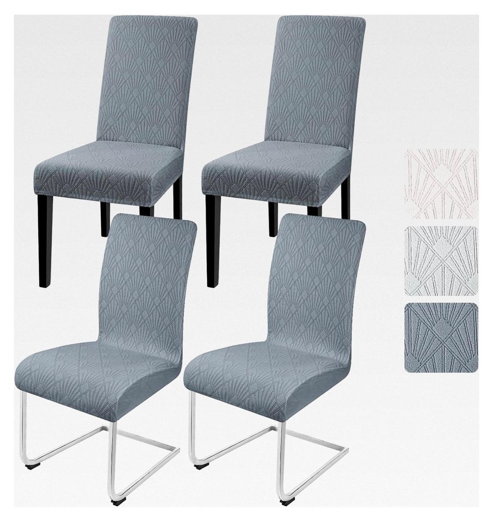 Stuhlhussen 4er Set Jacquard Stuhlbezüge für elastische Schwingstühle in Grau