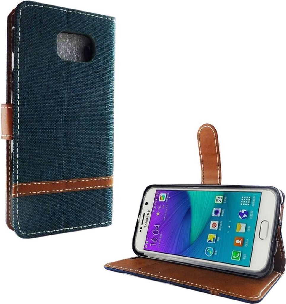 Tasche für Samsung Galaxy S6 Edge Jeans Cover Handy Schutz Hülle Case Grün