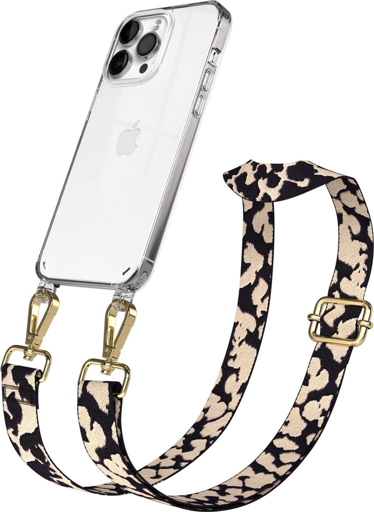 EAZY CASE Handykette - Verstellbarer Trageriemen kompatibel mit Apple iPhone 14 Pro Max, Handykordel mit transparenter Silikon-Hülle, Karabiner Go...