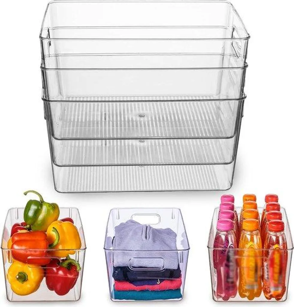 Boîtes en plastique transparent sans BPA pour frigo, lot de 4 bacs