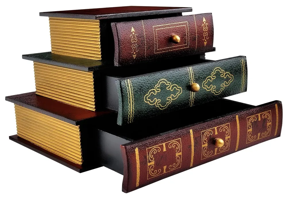Coffret à bijoux style faux livre en bois décoratif pour étagère
