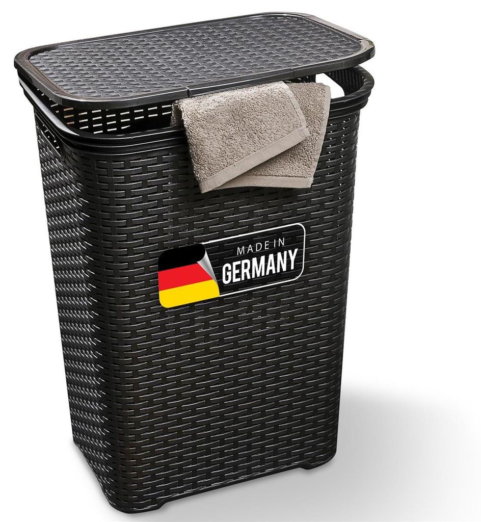 Novaliv Rattan Wäschekorb mit Deckel 60L Schwarz, Wäschebox Produktbild 