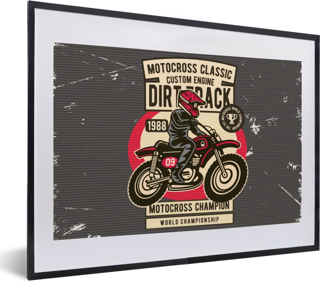 MuchoWow MuchoWow Gerahmtes Poster Motorrad - Helm - Retro - Zeichnung 40x30 cm - Poster mit zchwarzem Bilderrahmen - Bilderrahmen - Poster im ...