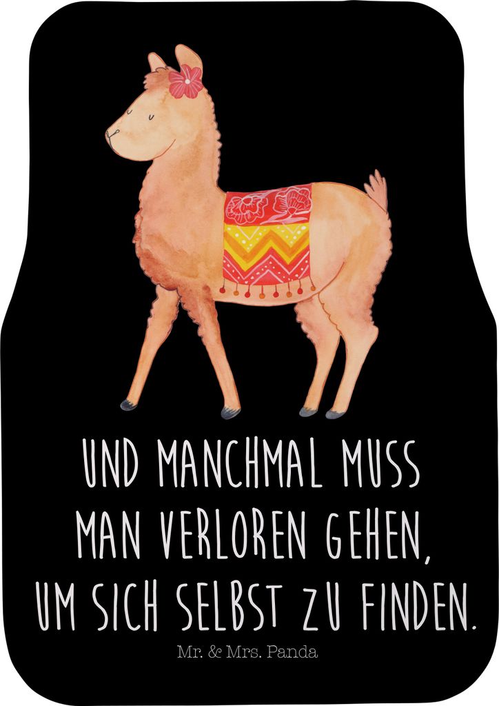 Mr. & Mrs. Panda Schutzmatte Auto Alpaka Stolz - Schwarz - Geschenk, Fußmatte, Fürs, Universal, Automatte, Autoteppich, Lama