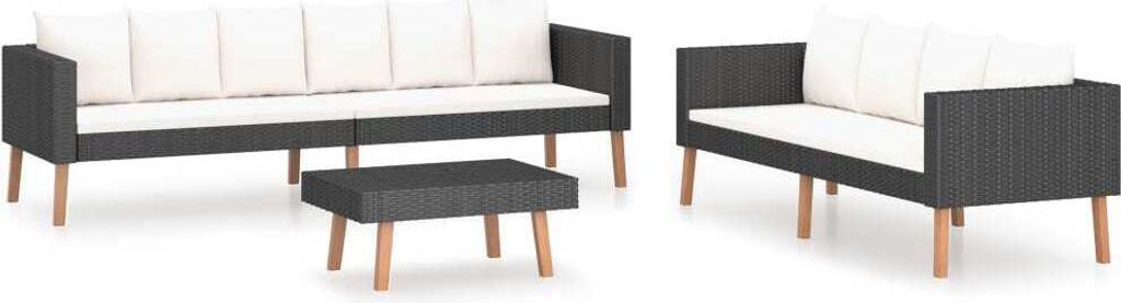 3-tlg. Garten-Lounge-Set mit Kissen Poly-Rattan Schwarz