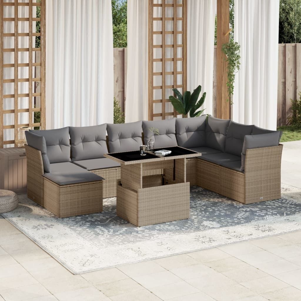 Maison Exclusive - 9-tlg. Garten-Sofagarnitur mit Kissen Beige Poly Rattan