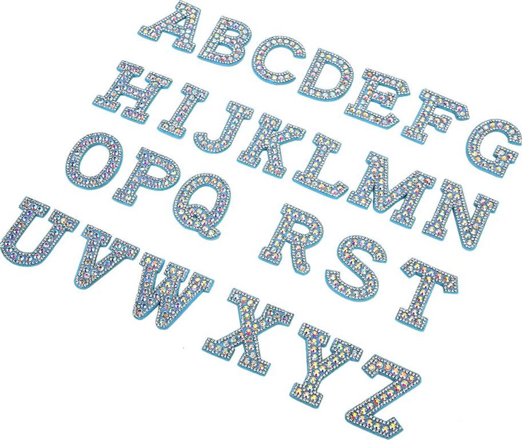 Blaue Strasssteine Patches ein Z 26 English Letters Kleidungsstück Kleidung Aufkleber Aufkleber
