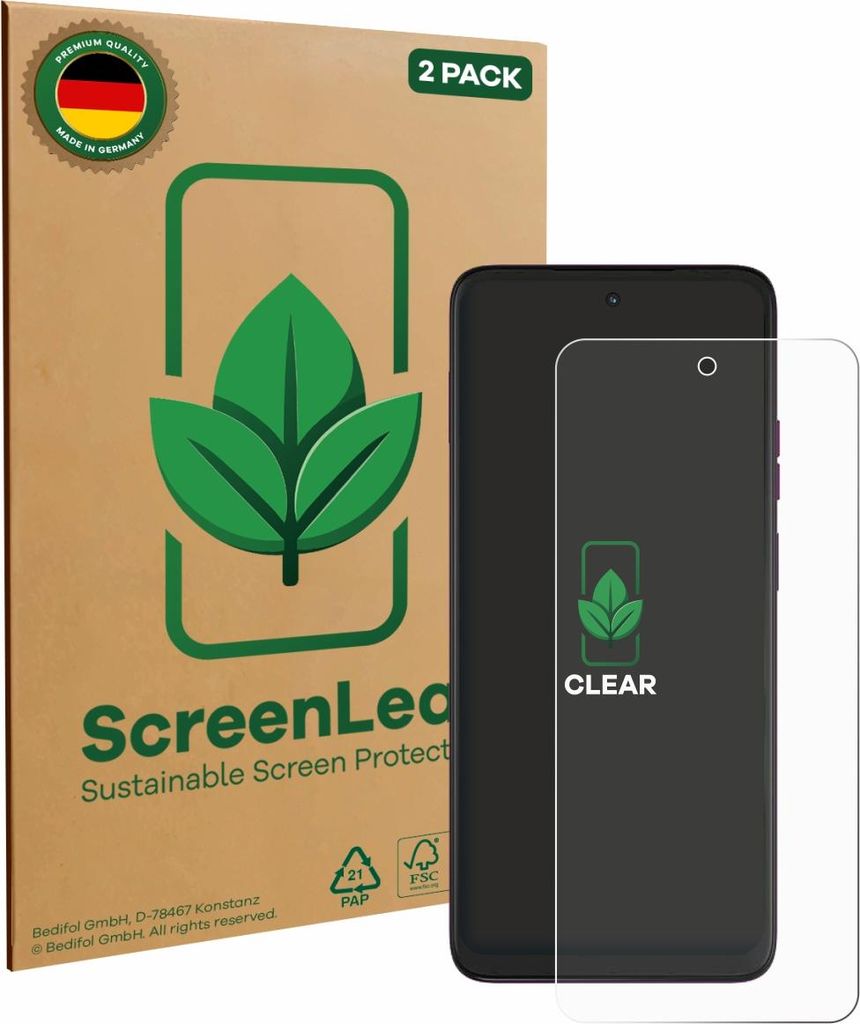 2x ScreenLeaf Schutzfolie für Motorola Moto G Play 2026 nachhaltiger Displayschutz Display Schutz Folie Klar Transparent