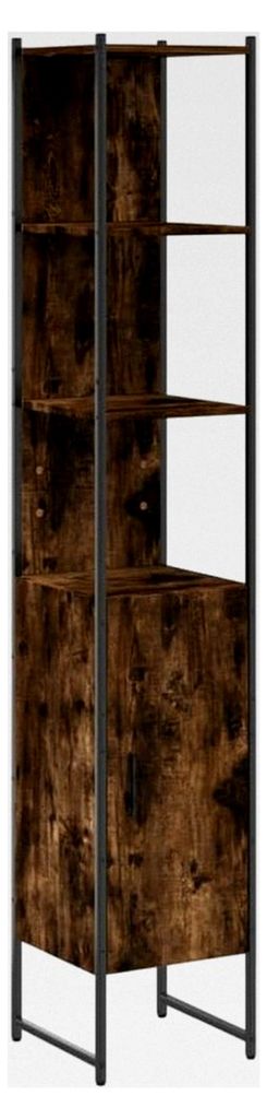 Badezimmerschrank mit viel Stauraum, Standschrank für das Badezimmer, Badmöbel Hochschrank aus Räuchereiche Holzwerkstoff