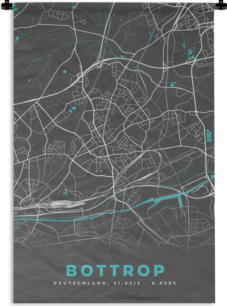 MuchoWow Wandteppich Wandbehang Stadtplan - Bottrop - Deutschland - Karte 90x135 cm Tapisserie Dekoration Wandtuch - Baumwolle - Wandskulptur