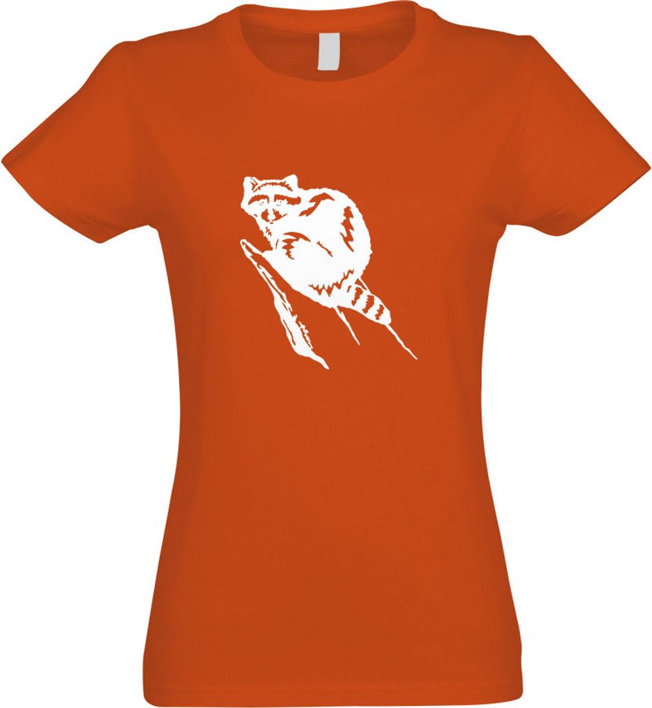 Kiwistar - T-Shirt tailliert - Damen - orange - Waschbär Motiv 2 - Pelz - mit Motiv Bedruckt - Funshirt Design - Sport - Freizeit - Damen - XL