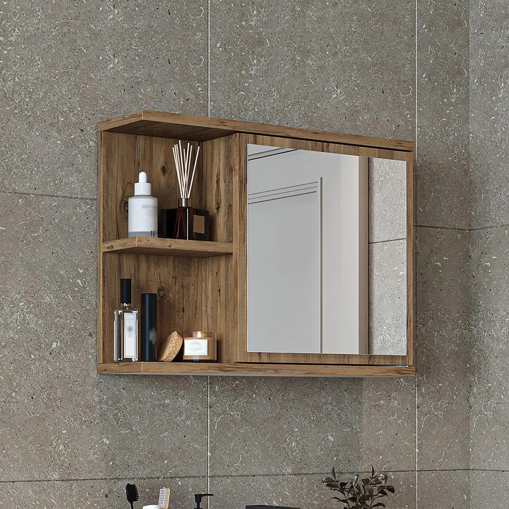 Armoire de toilette chêne blanc 45 cm avec miroir intégré compacte