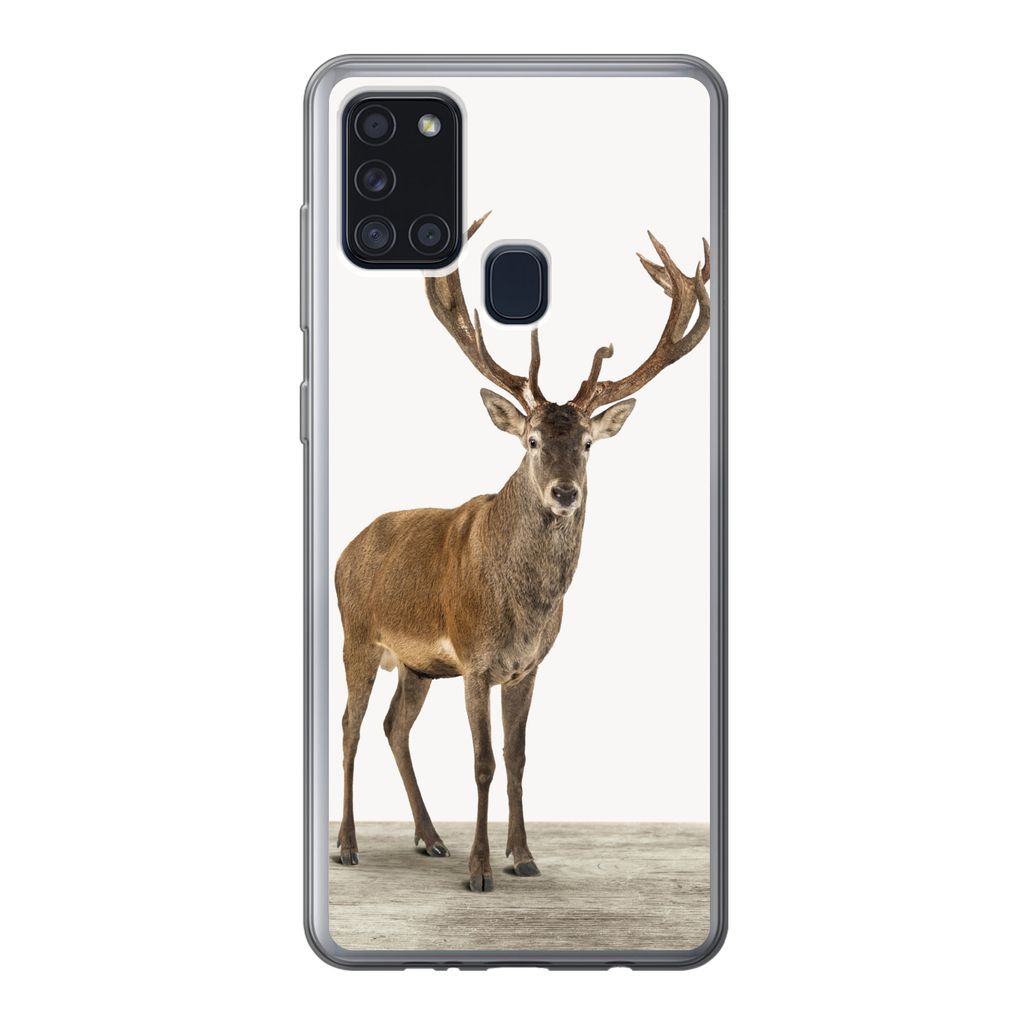 MuchoWow Handyhülle Schutzhülle Hülle für Samsung Galaxy A21s Hirsche - Tiere - Geweih - Kinder - Mädchen - Jungen Silikon Softcase Handy H...